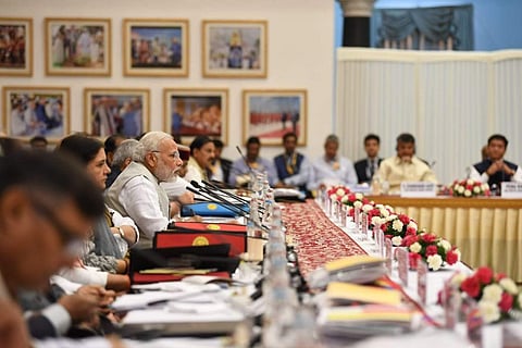 PM Narendra Modi addressing at the Fourth Governing Council meeting of Niti Aayog in New Delhi on Sunday. (Photo | Special arrangement)