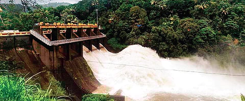 Water being discharged from the Kallarkutty dam after shutters of the reservoir were opened due to heavy rain in the catchment areas in Idukki on Saturday |  Express