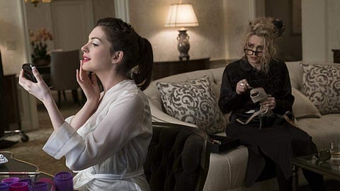 Anne Hathaway, left, and Helena Bonham Carter in a scene from Ocean's 8. (AP)