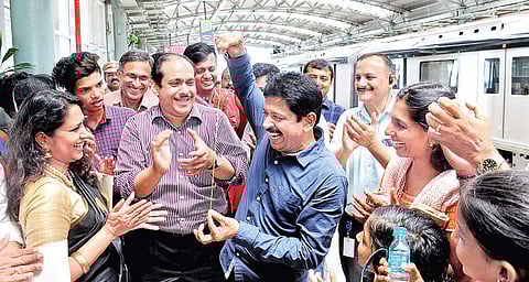 Magician Gopinath Muthukad performing as part of the first anniversary celebrations of Kochi Metro held at Edappally station on Sunday  | A Sanesh