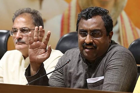 BJP general secretary Ram Madhav at a press conference announcing that BJP has pulled out from the Jammu and Kashmir government. (Shekhar Yadav | EPS)