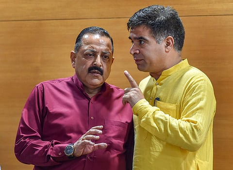 BJP leader Jitendra Singh L and party J-K chief Ravinder Raina at a press conference in New Delhi on Tuesday June 19 2018. | PTI