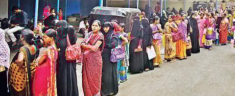 Pregnant women waiting in a queue to get their names registered at Modern Government Maternity Hospital in Petlaburj | vinay madapu
