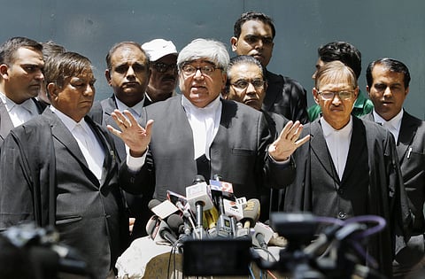 SIT Special Investigation Team Public prosecutor Prashant Desai interacts with the media after the Verdict on Naroda Patiya massacare case outside the Gujarat High Court (File| PTI)