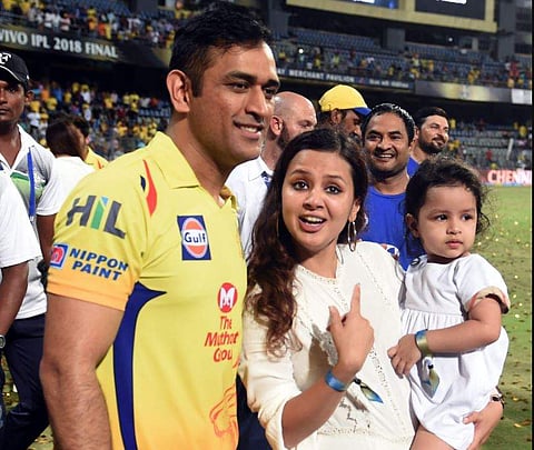 Chennai Super Kings captain MS Dhoni with wife Sakshi and daughter  (File Photo | PTI)
