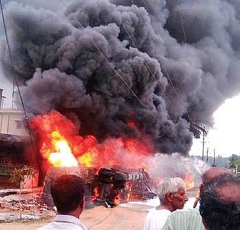 Petrol tanker up in flames