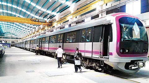 Shot of the six-car Metro train inside BEML factory