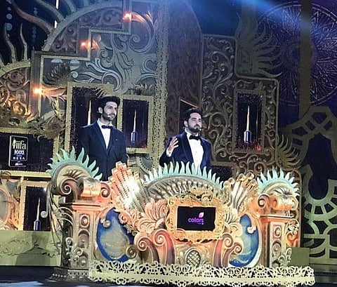 Ayushmann Khurrana and Kartik Aaryan concluding segment of the ceremony. (Photo | Instagram)