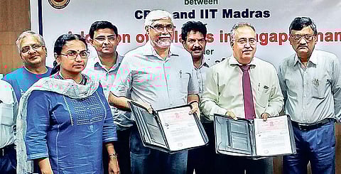 Ravindra Gettu, dean (ICSR), IIT Madras (Second from left) and Rajeev Ailawadi,  director (Finance), CPCL, (third from left) signed the MoU recently