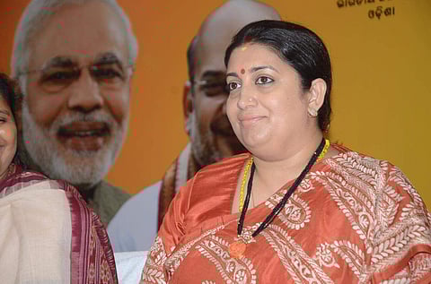 Textile Minister Smriti Irani at an Intellectual Meet in Bhubaneswar on Tuesday. (Photo | Biswanath Swain/EPS)