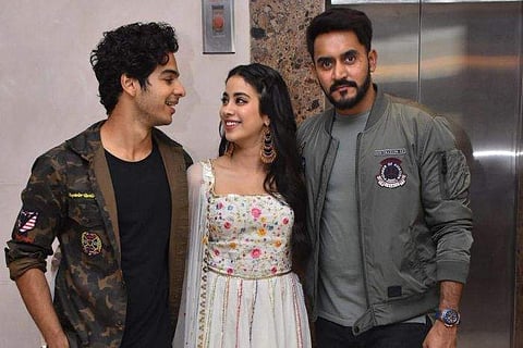 Janhvi Kapoor and Ishaan Khatter with director Shashank Khaitan. (Photo | PTI)