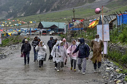 First batch of Amarnath pilgrims arrive at the base camp at Baltal in Ganderbal district of central Kashmir on Thursday June 28 2018.  | PTI
