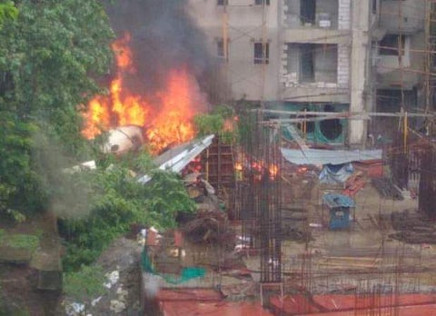 The small aircraft crashed in Sarvodaya Nagar of Ghatkopar area in Mumbai at around 1.30 pm, police said. | Express Photo Services
