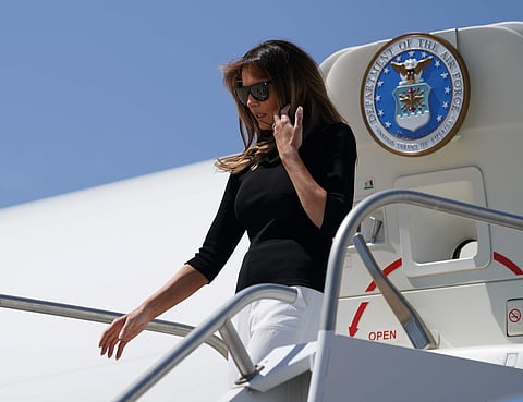 First lady Melania Trump arrives at Davis Monthan Air Force Base, Thursday, June 28, 2018, en route to a U.S. Customs border and protection facility in Tucson, Ariz. | AP
