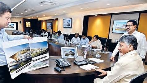 Andhra CM N Chandrababu Naidu holds a review meet with CRDA officials at Secretariat.