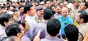 Members of the labour union interacting with the Sub-Collector