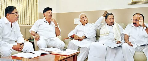 Congress leaders discuss the Common Minimum Programme at a meeting in Bengaluru on Friday | Pushkar V