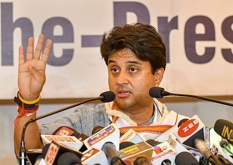 Congress party's state election campaign committee head Jyotiraditya Scindia addresses the media in Bhopal on Saturday June 30 2018. | PTI