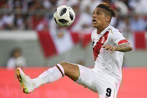 Peru's Paolo Guerrero in action during a friendly soccer match between Saudi Arabia and Peru in kybunpark stadium, St. Gallen, Switzerland. (AP)