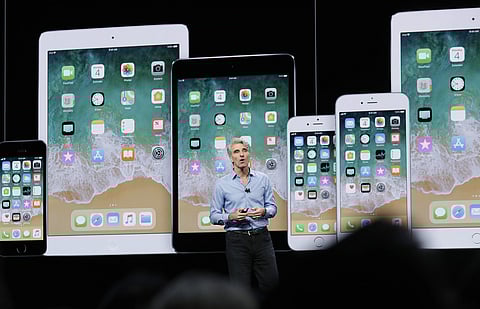 Craig Federighi, Apple's senior vice president of Software Engineering, speaks during an announcement of new products at the Apple Worldwide Developers Conference Monday, June 4, 2018, in San Jose. (AP)