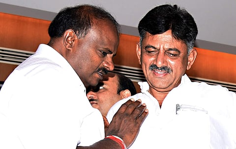 CM H D Kumaraswamy in conversation with Congress leader D K Shivakumar  in Bengaluru on Friday, 02 June 2018.| Vinod Kumar T