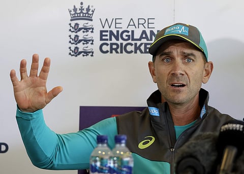 Australia cricket team Head Coach Justin Langer speaks during a press conference at Lord's Cricket Ground in London.| AP