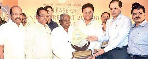 Meela Sathyanarayana, chairman, Sudhakar Irrigation systems private limited gets award for best industry practices under the Medium Scale Business  category on Monday | Express