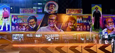Flex boards for Superstar Rajinikanth by his fans in front cinema theatre in Coimbatore on Wednesday, 06 June 2018. (EPS | A Raja Chidambaram)