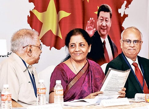 Defence Minister Nirmala Sitharaman at the international seminar to mark the 10th anniversary of the China  think-tank in the city on Friday | ASHWIN PRASATH