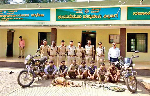 The arrested hunters in Someshwara Wildlife Range of Kudremukh National Park with hunted Pangolin and scales