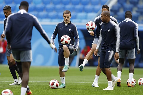 France football team trains ahead of their clash against Belgium. (Photo | AP)
