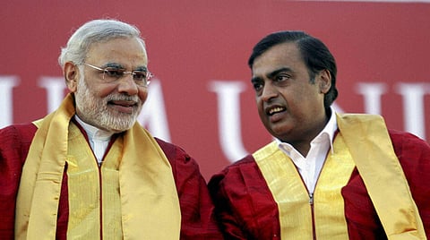 PM Narendra Modi and chairman of Reliance Industries Mukesh Ambani. (File | PTI)