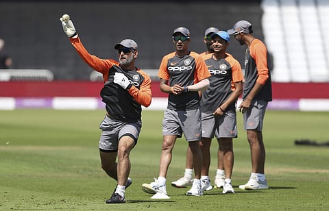 India's MS Dhoni takes part in the nets session at Trent Bridge, Nottingham, England, Wednesday, July 11, 2018. | AP