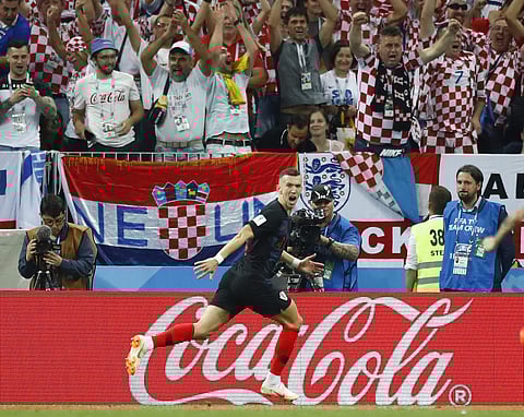 Croatia's Ivan Perisic celebrates after scoring his side's first goal during the semifinal match against England | AP