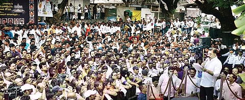 Kamal Haasan announcing the names of key functionaries of MNM at the party headquarters at Eldams Road in Chennai on Thursday | Express