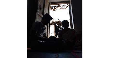 A survivor of sex trafficking with her son at home in Tanakal mandal of Anantapur district. (Photo | P. Ravindra Babu / EPS)