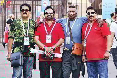 IM Vijayan with his friends in Moscow on Wednesday | Express