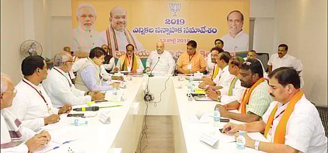 BJP President AMit Shah attending BJP Telangana's Lok Sabha Toli in Hyderabad (Twitter @AmitShah)