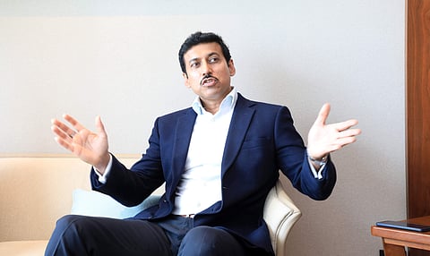 Rajyavardhan Singh Rathore interacting with media in Kochi on Friday (Photo | Melton Antony/EPS)