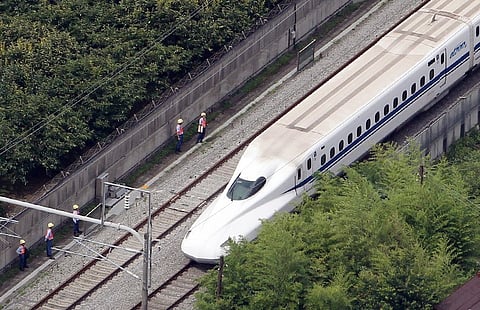 This aerial view shows a Nozomi 255 bullet train. | File Photo