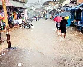An inundated street in Bhawanipatna on Sunday | Express