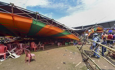 The scene after a makeshift tent collapsed during Prime Minister Narendra Modi's rally in Midnapore district of West Bengal on Monday July 16 2018. (Photo | PTI)