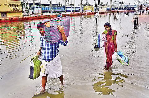 The Ernakulam Junction Railway Station premises got submerged due to the continuous rain for the past two days. Many trains were delayed after the tracks were inundated | Albin Mathew