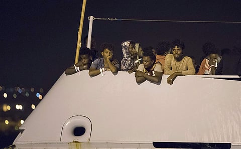 Migrants waiting to disembark Frontex ship 'Protector' (Photo |AP)