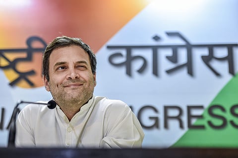 Congress President Rahul Gandhi smiles as he addresses the media at party office, in New Delhi. (File | PTI)