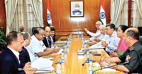 Chief Minister H D Kumaraswamy meets Defence Minister Nirmala Sitharaman in New Delhi on Wednesday | Express