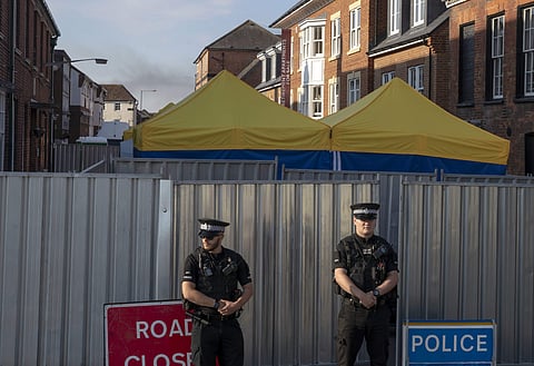 Police secure a point of interest in Salisbury, where counter-terrorism officers are investigating after a woman and her partner were exposed to the nerve agent Novichok. (Photo | AP)