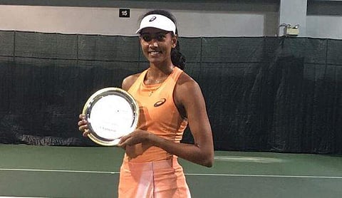 Karman Kaur Thandi with the trophy after winning the Hong Kong event. (Photo | Twitter | Karman Kaur Thandi)