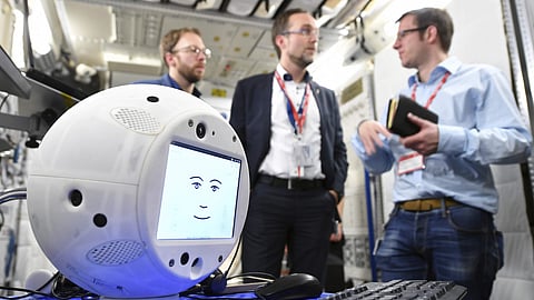 Today, the crew at the International Space Station (ISS) says hello to their new AI friend CIMON. IN PIC: Provided by the German Aerospace Center shows the robot during a communications test at the ESA European Astronaut Center in Cologne-Porz, Germany. (