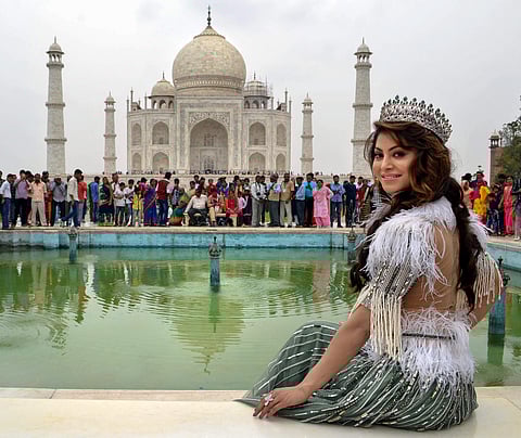Bollywood actress Urvashi Rautela at the Taj Mahal ((Photo | PTI)